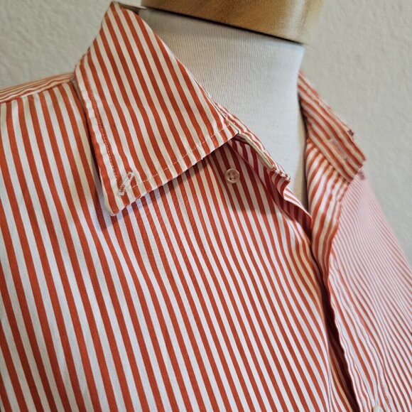Vintage Ralph Lauren Rugby Orange Striped Cotton Long Sleeve Collared Shirt L - Picture 5 of 14